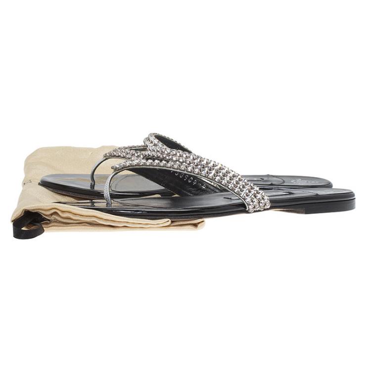 مملوكة مسبقًا Gina Embellished Leather Thong Sandals Size 37
