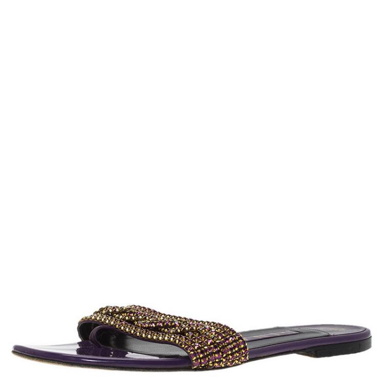 مملوكة مسبقًا Gina Purple Crystal Embellished Athena Slides Size 38