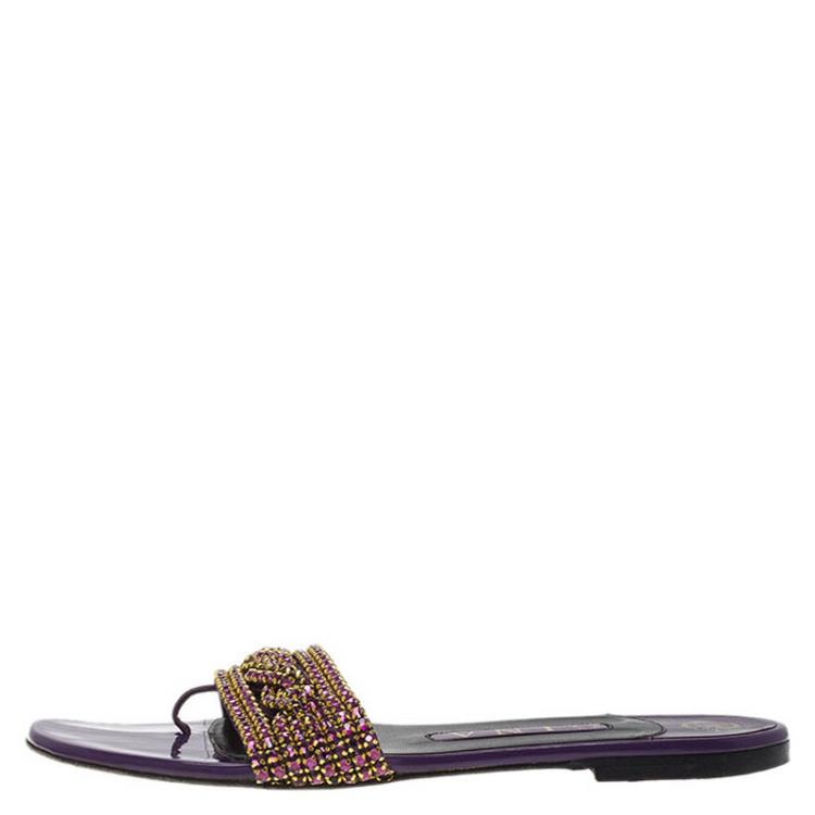 مملوكة مسبقًا Gina Purple Crystal Embellished Athena Slides Size 38
