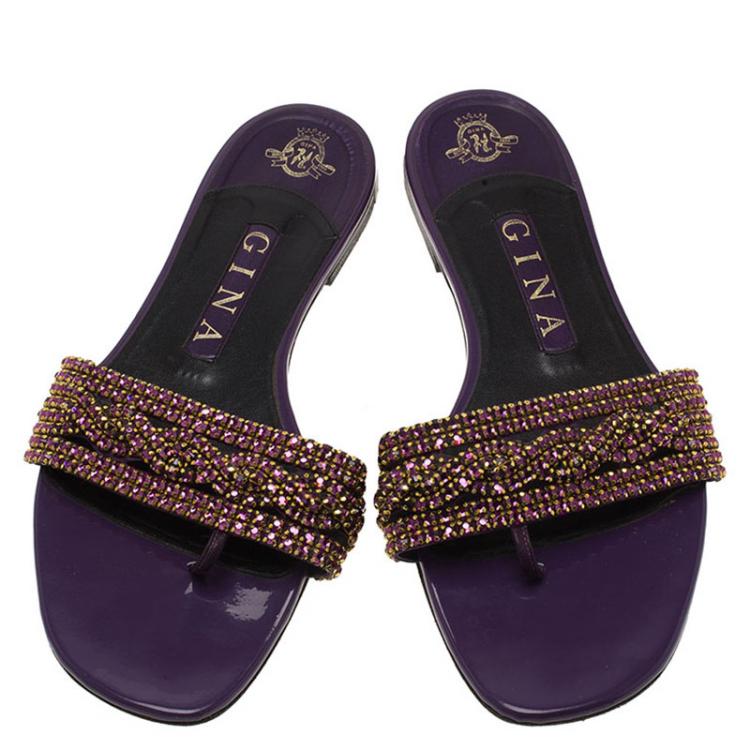 مملوكة مسبقًا Gina Purple Crystal Embellished Athena Slides Size 38