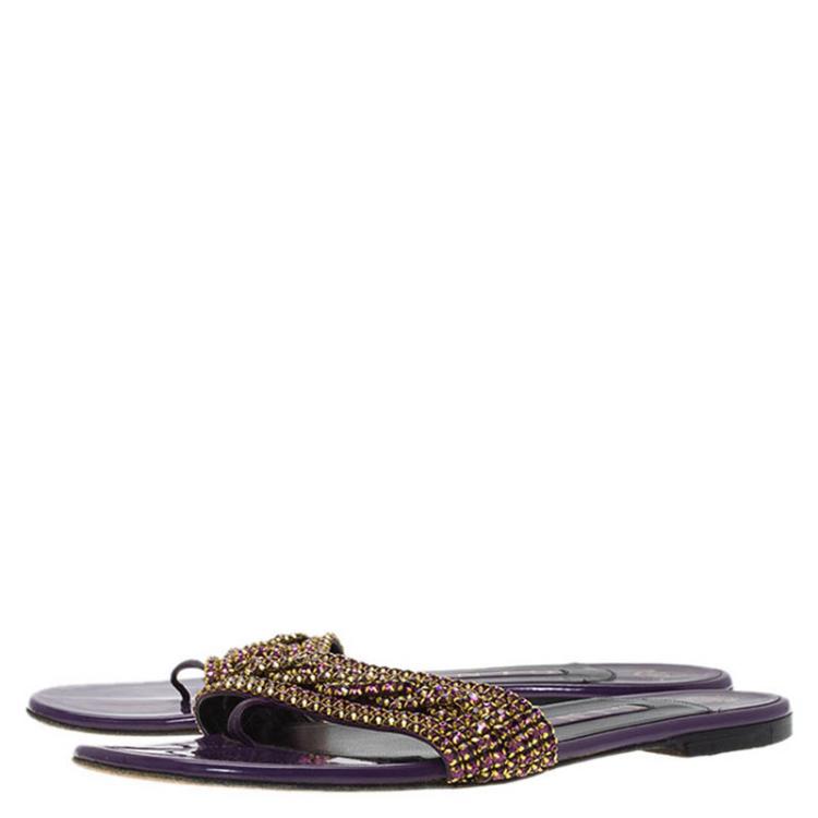 مملوكة مسبقًا Gina Purple Crystal Embellished Athena Slides Size 38