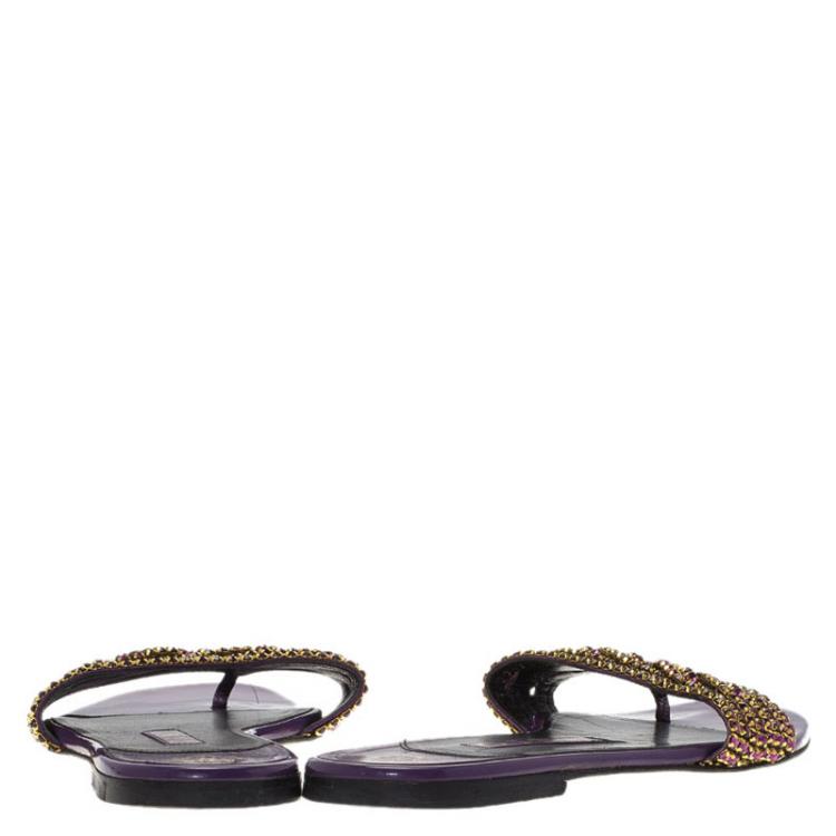 مملوكة مسبقًا Gina Purple Crystal Embellished Athena Slides Size 38