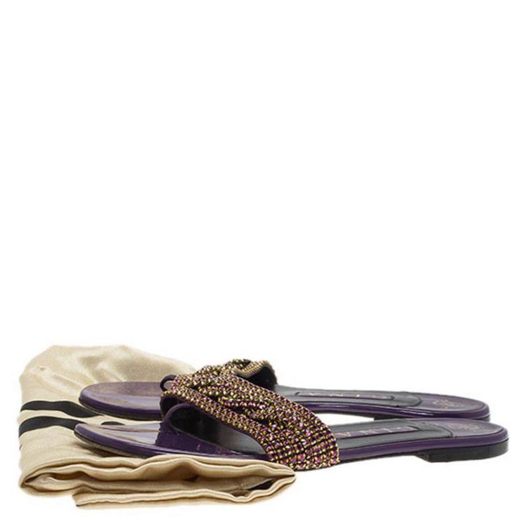 مملوكة مسبقًا Gina Purple Crystal Embellished Athena Slides Size 38