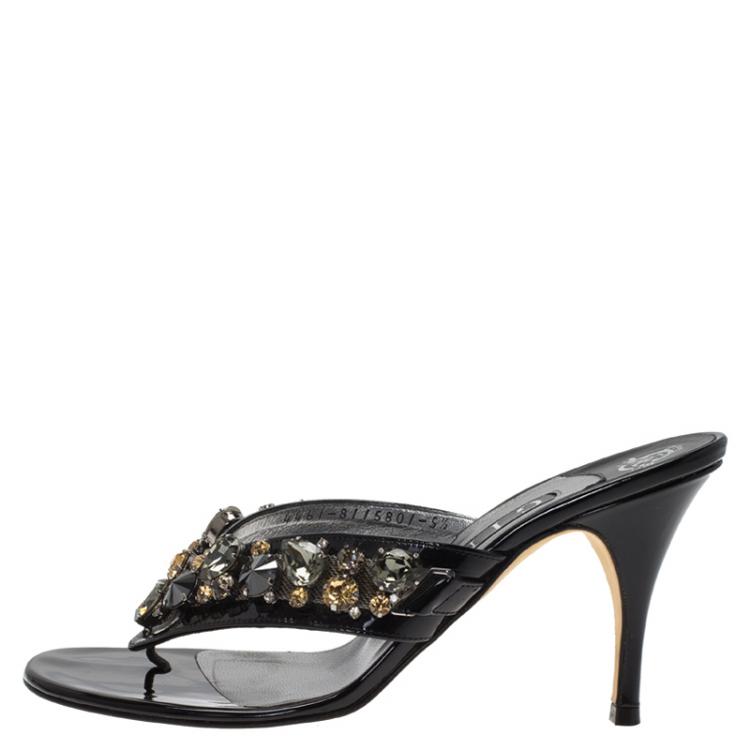 مملوكة مسبقًا Gina Black Crystal Embellished Thong Sandals Size 38.5