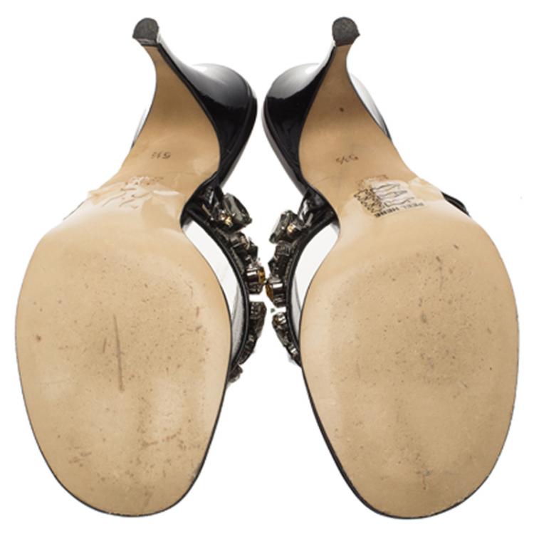 مملوكة مسبقًا Gina Black Crystal Embellished Thong Sandals Size 38.5