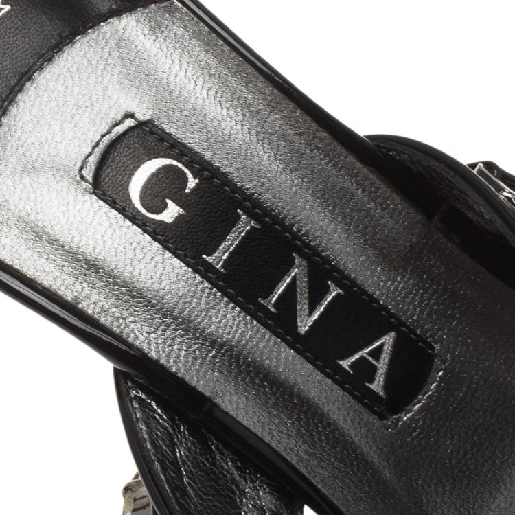 مملوكة مسبقًا Gina Black Crystal Embellished Thong Sandals Size 38.5