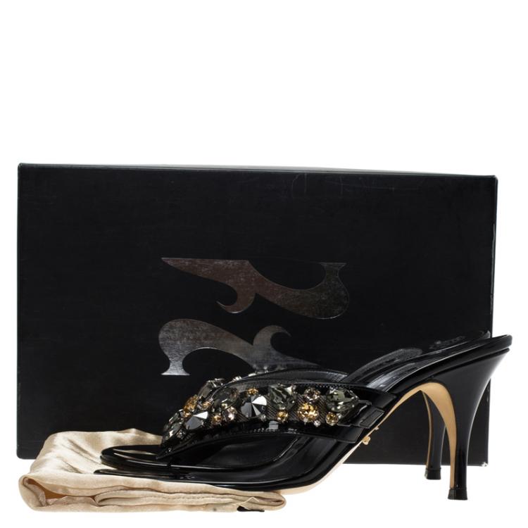 مملوكة مسبقًا Gina Black Crystal Embellished Thong Sandals Size 38.5