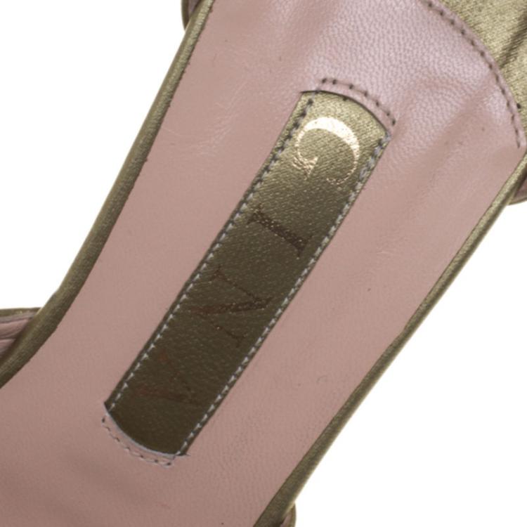 Pre Owned Gina Two Tone Metallic Leather Bow Detail Platform Ankle Strap Sandals Size 38