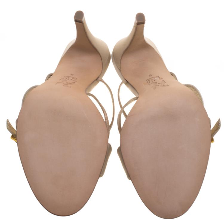 مملوكة مسبقًا Gina Beige Satin Cross Strap Slides Size 39