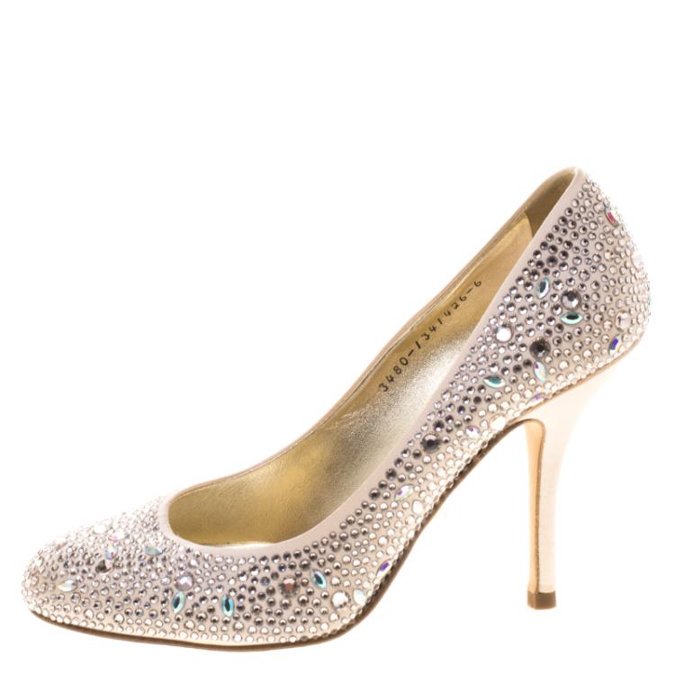 Pre Owned Gina Blush Pink Crystal Embellished Satin Pumps Size 39