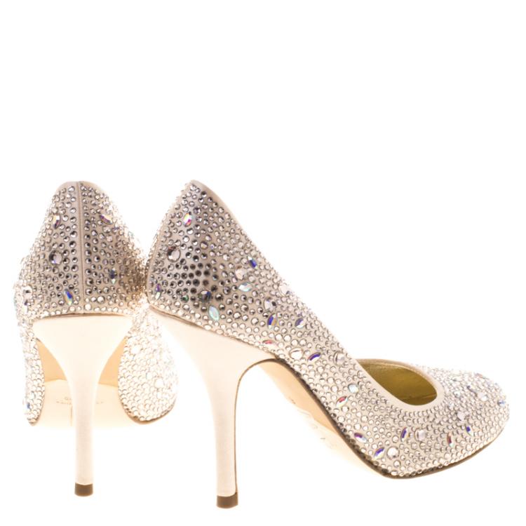 Pre Owned Gina Blush Pink Crystal Embellished Satin Pumps Size 39