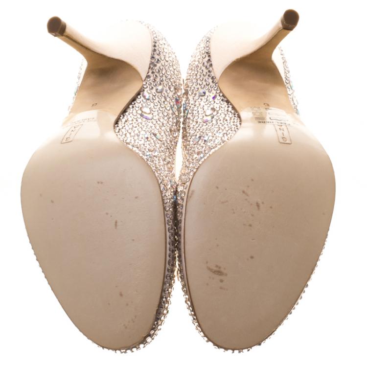 Pre Owned Gina Blush Pink Crystal Embellished Satin Pumps Size 39