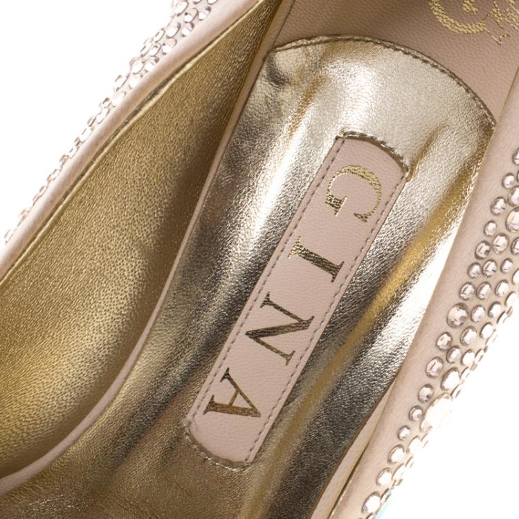 Pre Owned Gina Blush Pink Crystal Embellished Satin Pumps Size 39