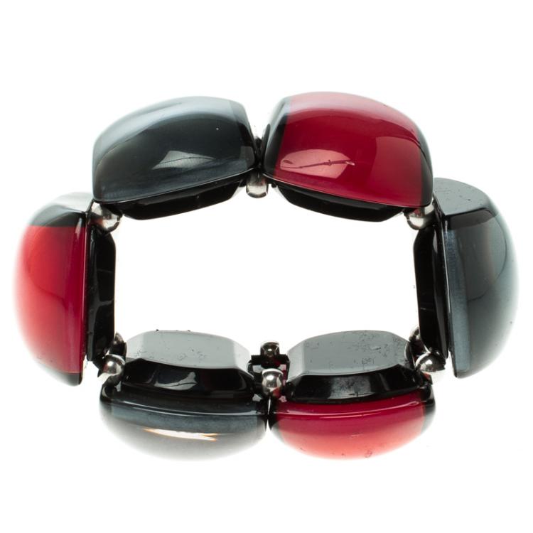 Pre Owned Giorgio Armani Red and Grey Resin Bracelet
