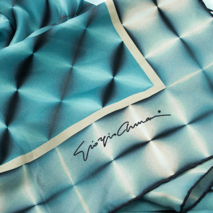 Pre Owned Giorgio Armani Blue Digital Printed Silk Square Scarf