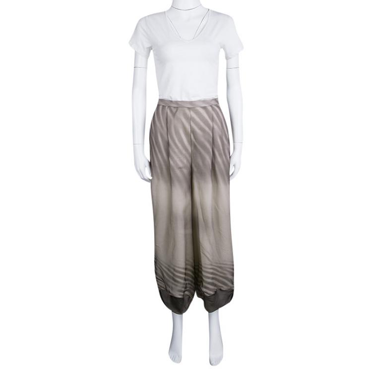 Pre Owned Giorgio Armani Beige Sand Printed Silk Harem Pants M 
