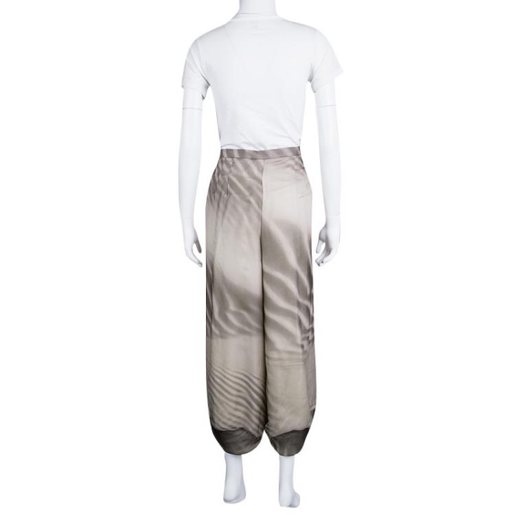 Pre Owned Giorgio Armani Beige Sand Printed Silk Harem Pants M 