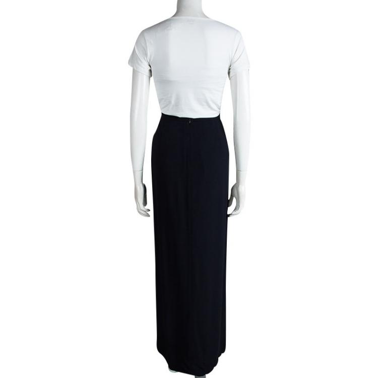 Pre Owned Giorgio Armani Navy Blue Front Pleat Detail Maxi Skirt S 