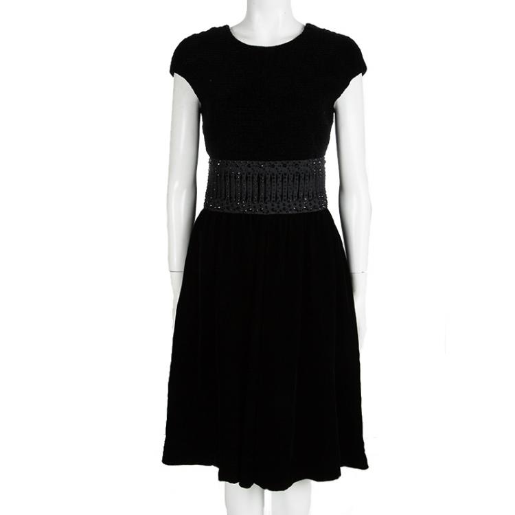 Giorgio Armani Black Velvet Embellished Sleeveless Dress M Giorgio