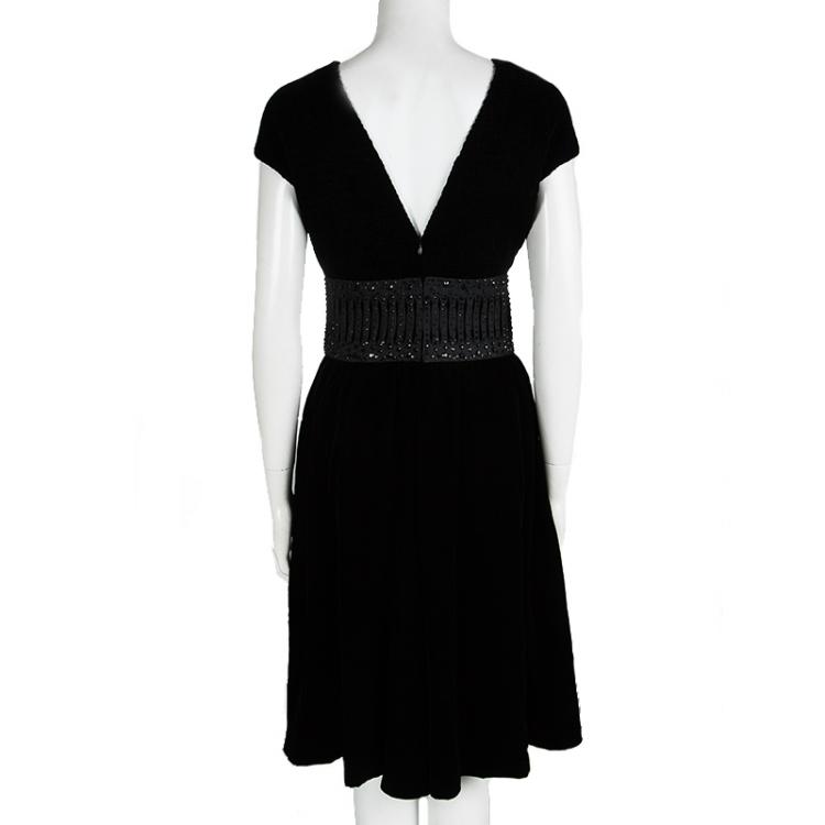 Pre Owned Giorgio Armani Black Velvet Embellished Sleeveless Dress M