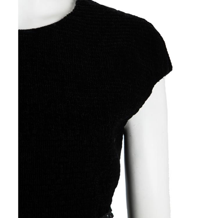 Pre Owned Giorgio Armani Black Velvet Embellished Sleeveless Dress M