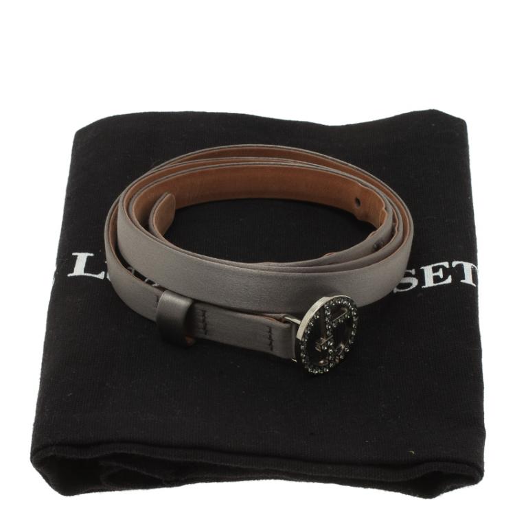 Pre Owned Giorgio Armani Grey Satin Embellished Logo Buckle Belt Size 46
