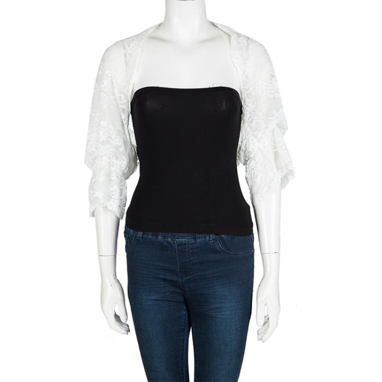 Pre Owned Giorgio Armani White Floral Lace Bolero Shrug M