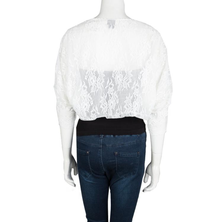 Pre Owned Giorgio Armani White Floral Lace Bolero Shrug M