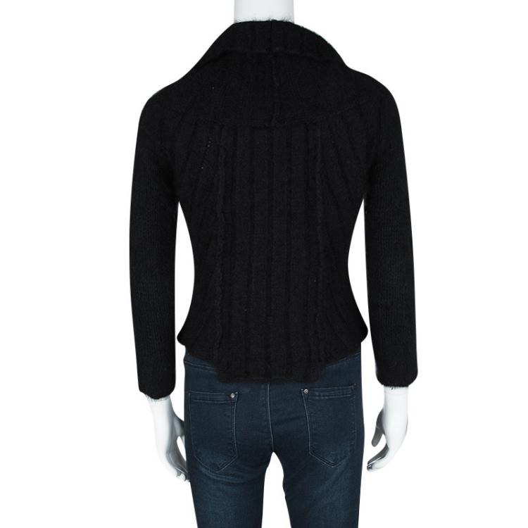 Pre Owned Giorgio Armani Black Angora Hair Turtle Neck Cropped Fuzzy Sweater S