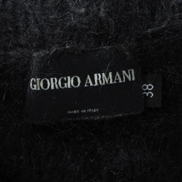 Pre Owned Giorgio Armani Black Angora Hair Turtle Neck Cropped Fuzzy Sweater S