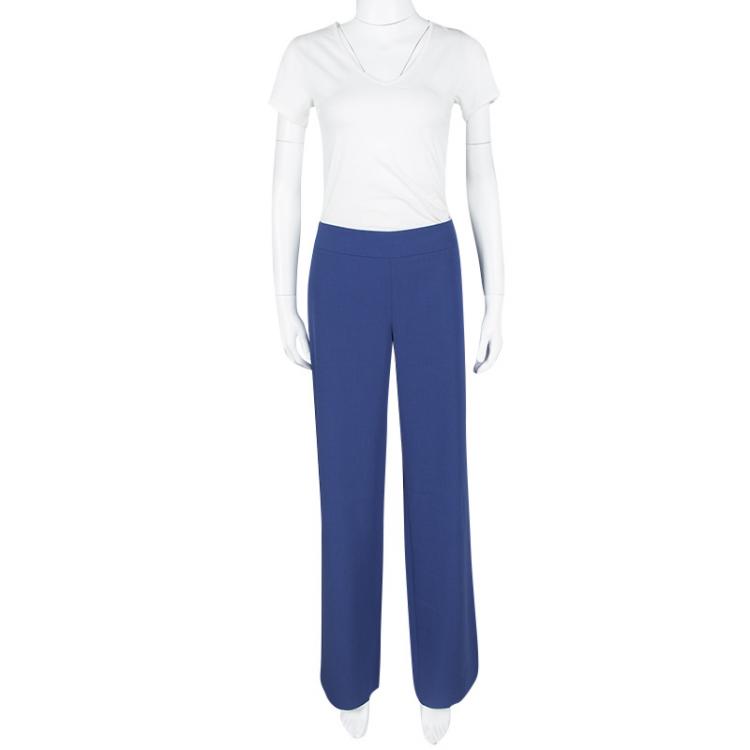 Pre Owned Giorgio Armani Super 150s Blue Wool Wide Leg Pants M