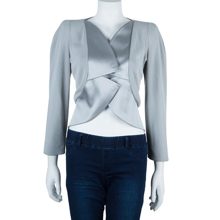 Pre Owned Giorgio Armani Grey Structured Lapel Blazer M