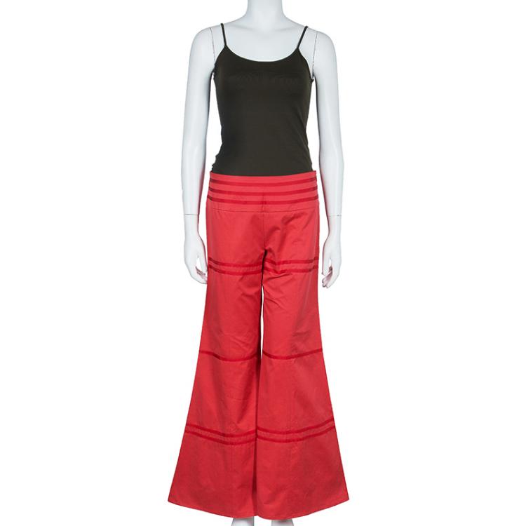Pre Owned Giorgio Armani Red Piping Wide Leg Pants S