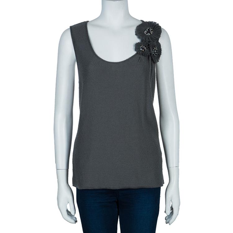 Pre Owned Giorgio Armani Grey Cashmere Sleeveless Top L