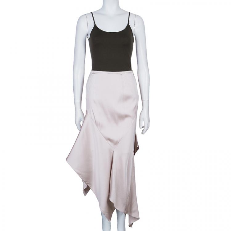 Pre Owned Giorgio Armani Ivory Silk Bias Cut Skirt L