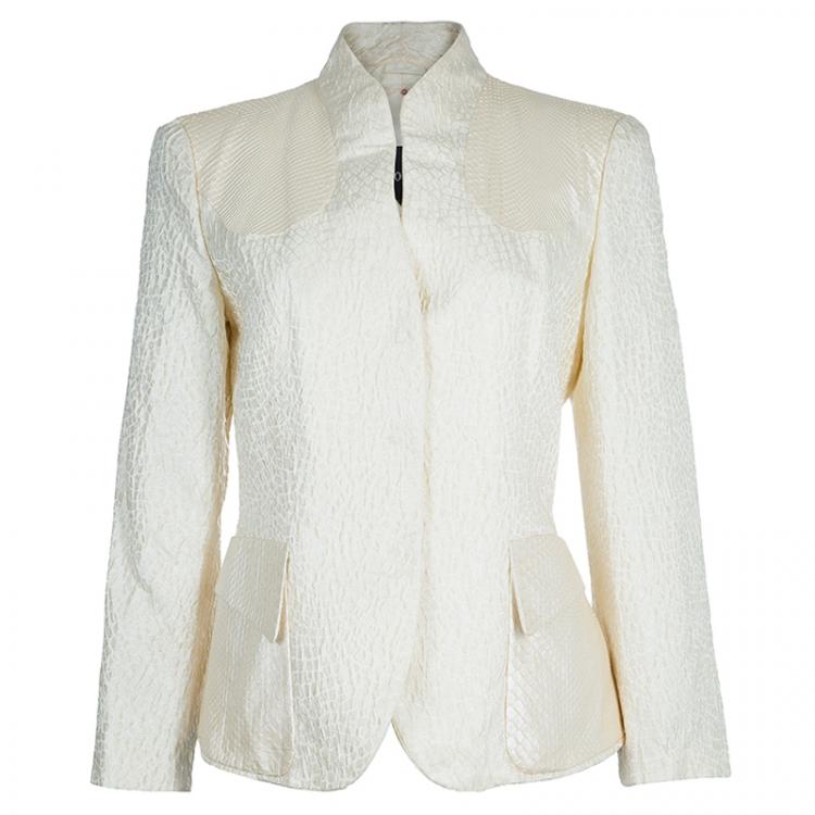 Pre Owned Giorgio Armani Cream Textured and Python Jacket L
