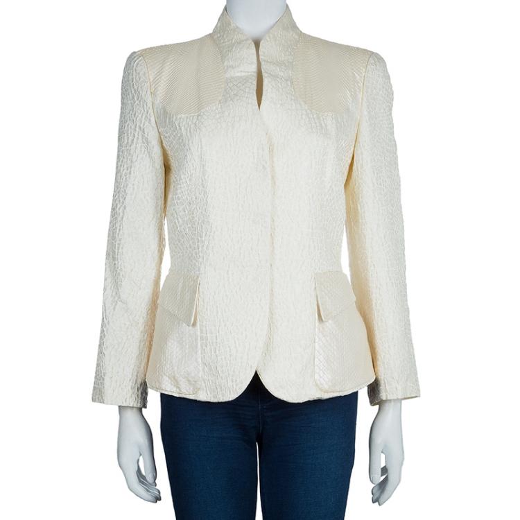 Pre Owned Giorgio Armani Cream Textured and Python Jacket L