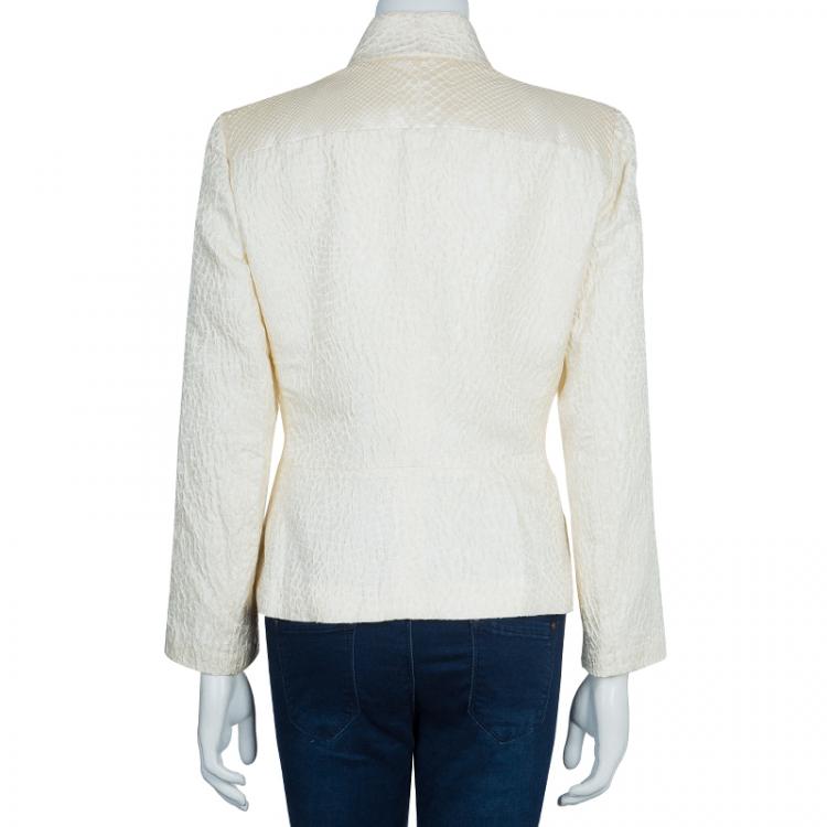 Pre Owned Giorgio Armani Cream Textured and Python Jacket L