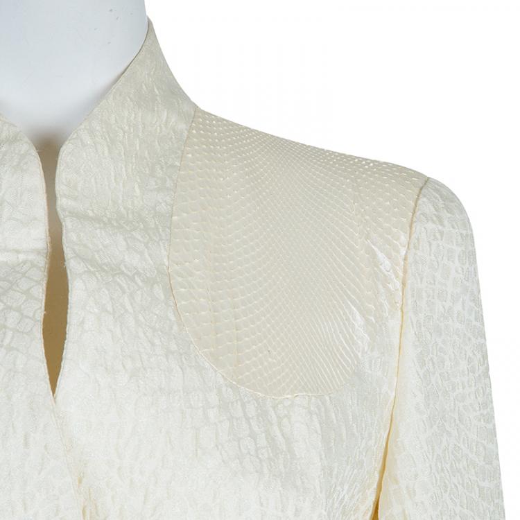 Pre Owned Giorgio Armani Cream Textured and Python Jacket L