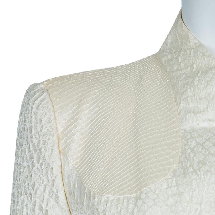 Pre Owned Giorgio Armani Cream Textured and Python Jacket L