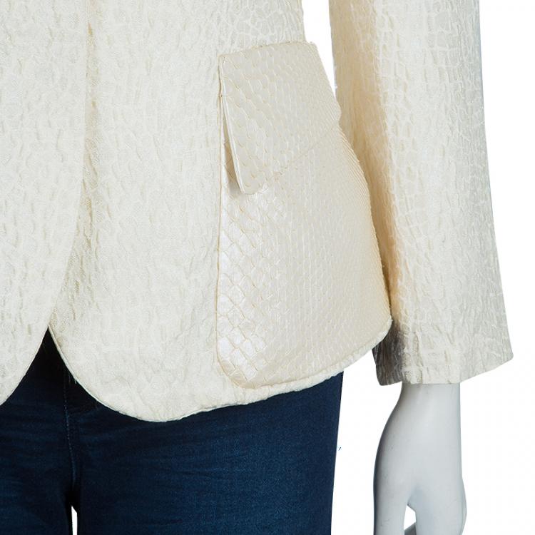 Pre Owned Giorgio Armani Cream Textured and Python Jacket L