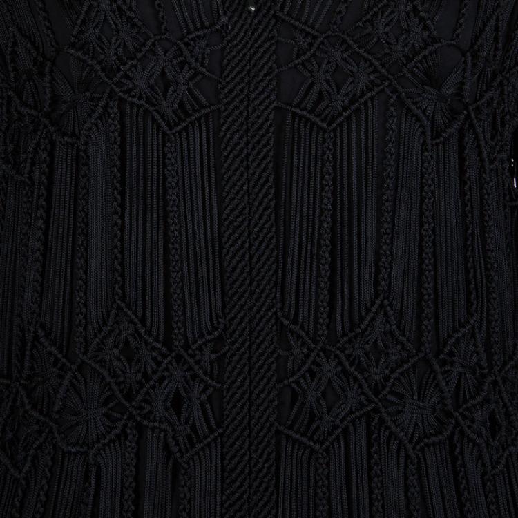 Pre Owned Giorgio Armani Black Knotted Yarn Surface Detail Zip Front Jacket S