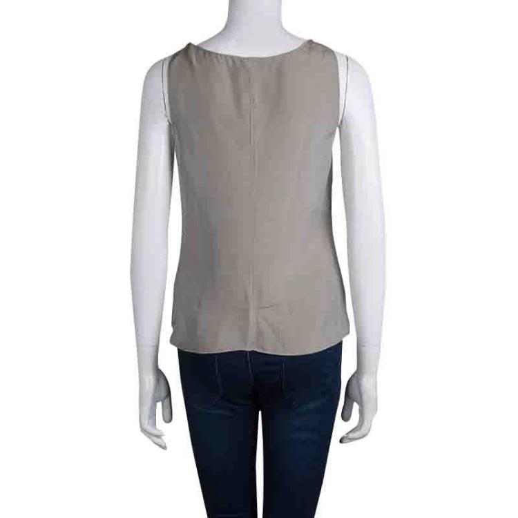 Pre Owned Giorgio Armani Beige Silk Sleeveless Tie Up Top  S