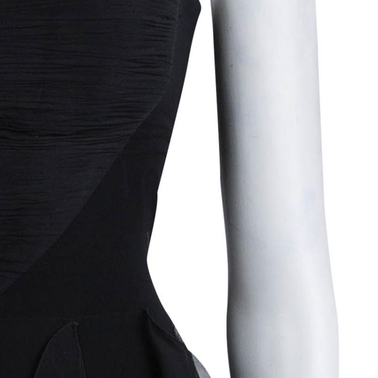 Pre Owned Giorgio Armani Black Silk Ruffle Detail Strapless Maxi Dress M