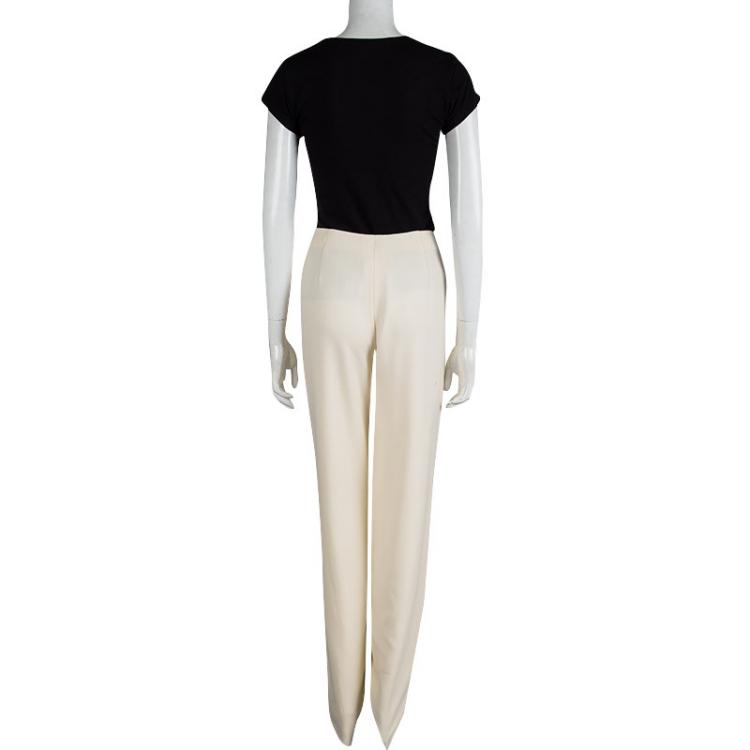 Pre Owned Giorgio Armani Cream Wool High Waist Trousers L