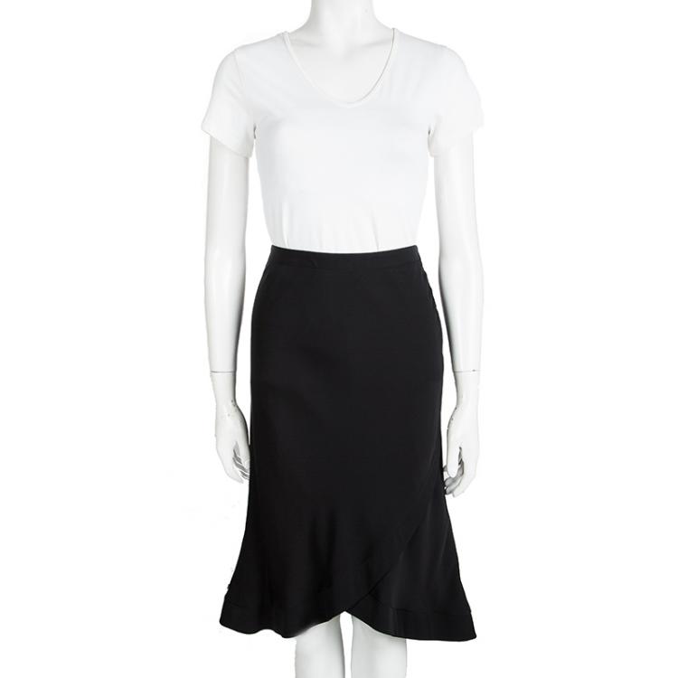 Pre Owned Giorgio Armani Black Silk Faux Overlap  Skirt M