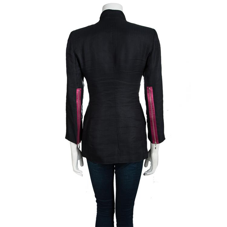 Pre Owned Giorgio Armani Navy Blue Multicolor Zip Detail Jacket S