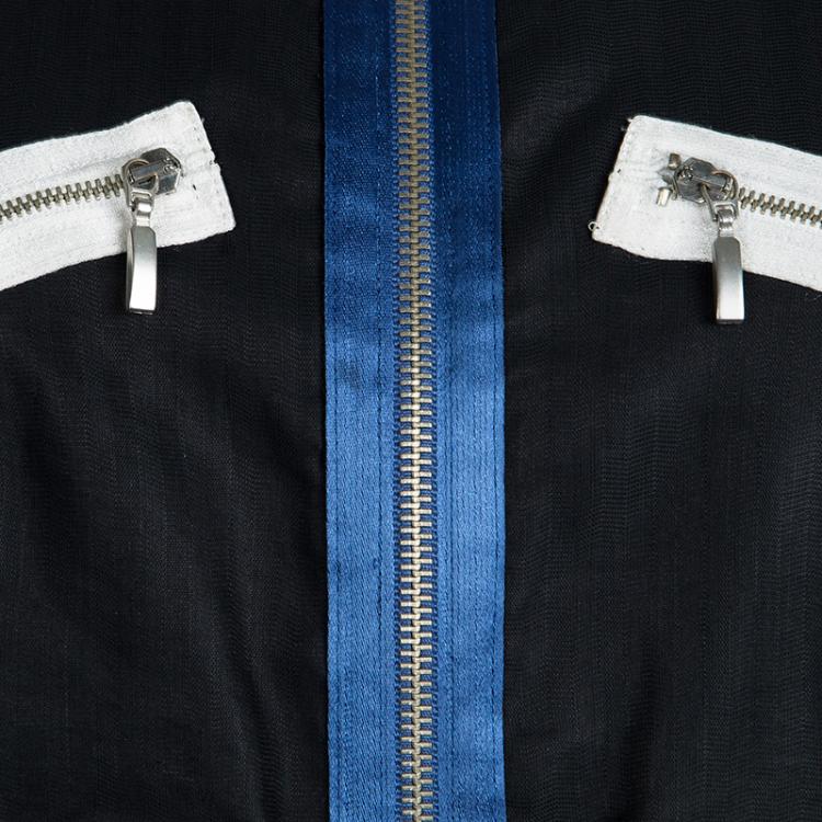 Pre Owned Giorgio Armani Navy Blue Multicolor Zip Detail Jacket S