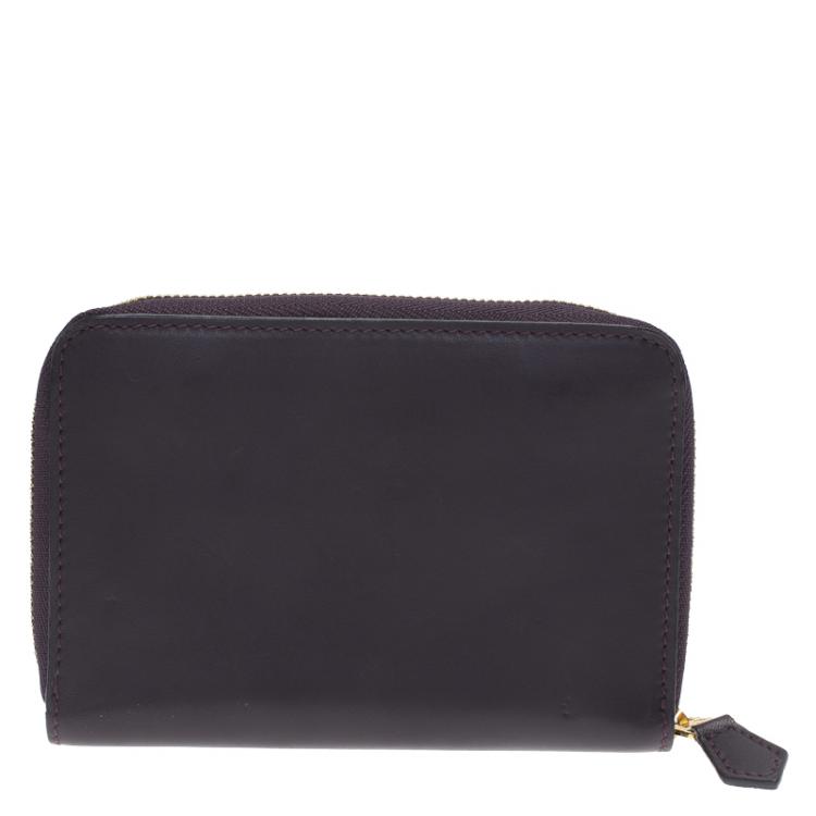 Pre Owned Giorgio Armani Purple Leather Zip Around Compact Wallet