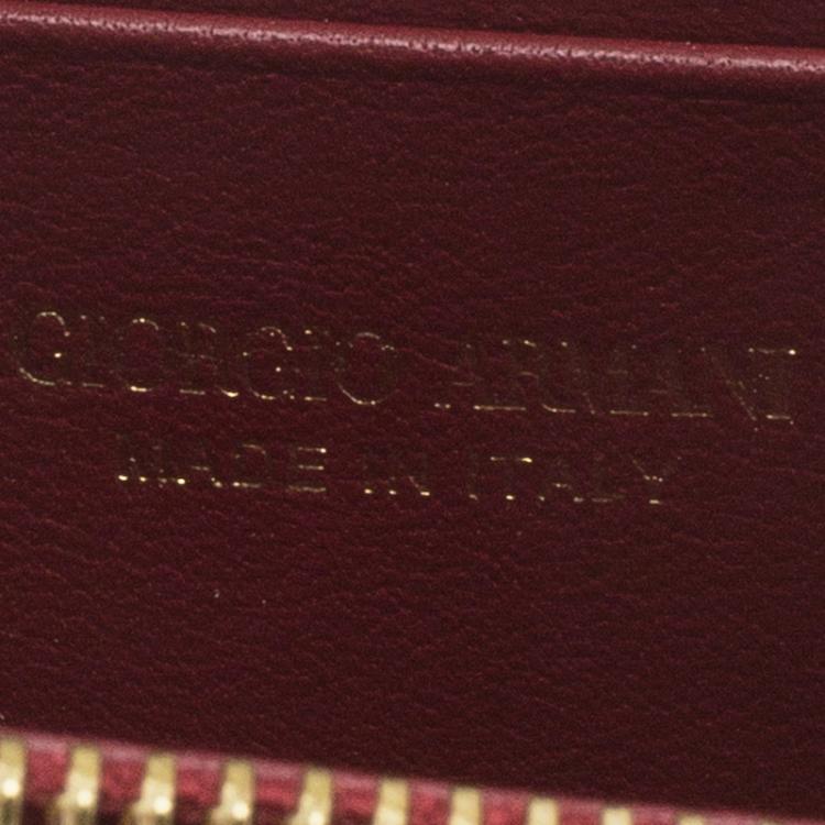 Pre Owned Giorgio Armani Purple Leather Zip Around Compact Wallet